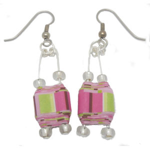 Image of Pink Double Hole Paper Bead Earrings
