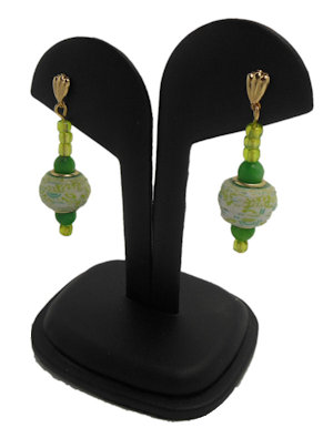 Green Pandora Style Paper Bead Earrings
